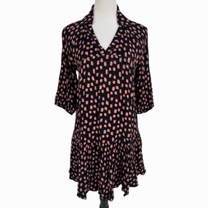 Fresha London Dress Size Small Black Pink Print Ruffle Hem Viscose Boho Chic